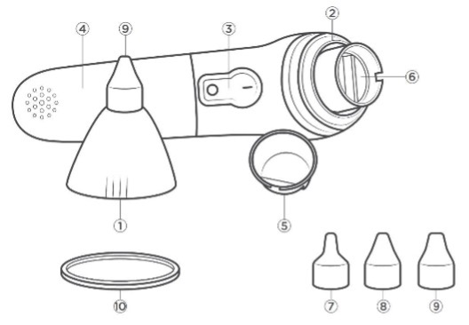 Diagram showing nasal aspirator and parts guide